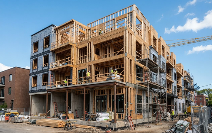 A modern building mid-construction documented over time